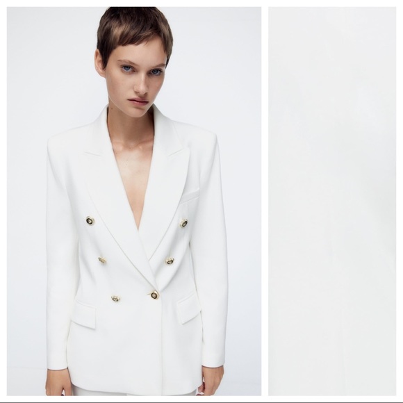 NWT. Zara Oyster White Tailored Double Breasted Blazer. Size S, M. - Picture 3 of 11